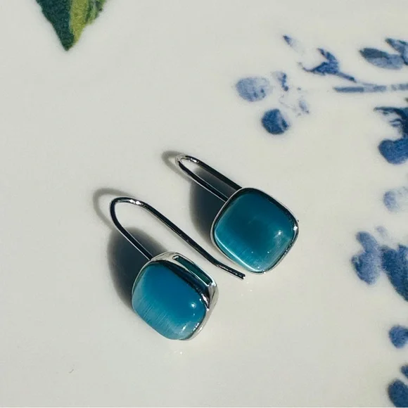 Blue Square Drop Earrings - Picture 2 of 3